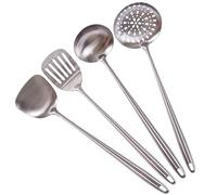 17inch Wok Spatula and Ladle, Skimmer Spoon, Slotted Spatula - 304 Stainless Steel Kitchen Utensils Set, 4-Pieces All Metal Extra Long Handle Cooking Tools, Chinese Wok Utensils and Wok Accessories