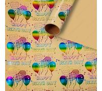 17" X 144" Wrapping Craft Paper Roll Colorful Happy Birthday with Glitter Metallic Foil Shine for Birthday Wedding Baby Shower
