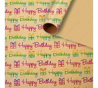 17" X 144" Wrapping Craft Paper Roll Colorful Happy Birthday with Glitter Metallic Foil Shine for Birthday Wedding Baby Shower