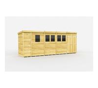 17 x 4 Feet Pent Shed - Double Door W/ Windows - L118 x W492 x H201 cm Buttercup Farm Brown One Size