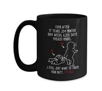 17 Year Anniversary I Love Your Butt 15oz Black Coffee Mug For Husband Wife, 17th Wedding Anniversary I Want To Touch Your Butt Funny Cup For Spouse