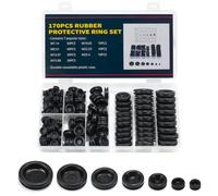 170 PcsRubber Grommets for Cables, Electric Rubber Grommet Kit, Rubber Hole Plug Assortment, Black Plastic Hole Plugs Electrical Wire Gaskets for Car Pump Cables Wiring Electrical Conductor