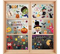 170 Pieces Halloween Window Clings for Kids, Removable Electrostatic Halloween Window Sticker, Double Sided Black Cat Spooky Cute Halloween Window Decals for Halloween Party Decor Supplies(9 Sheets)