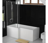 1700 mm Left Hand L-Shaped Modern Shower Bath with Glass Shower Screen + Panel BL215