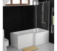 1700 mm Right Hand L-Shaped Modern Shower Bath with Glass Shower Screen + Panel BL216