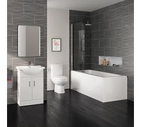 1700 mm Straight Shower Bath Gloss White Vanity Unit Close Coupled Toilet WC Bathroom Furniture