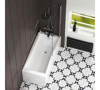 1700 x 700mm Single Ended Bath + Bath Screen with Front and End Acrylic Bath Panels for Bathroom, Baths Soaking Tubs, White Gloss - Square