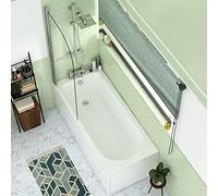 1700 x 700mm Single Ended Bath + Bath Screen with Front Side Acrylic Bath Panels for Bathroom, Baths Soaking Tubs, White Gloss - Round