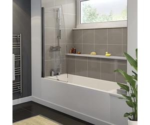 1700 x 750mm Straight Square Bathtub Shower Bath Bathroom Suite with Frameless Square Clear Bath Screen Glass Panel Overbath Screen & Front Bath Panel