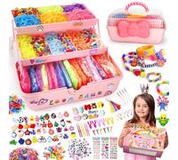 17000+ Loom Bands Kit, 32 Colors DIY Rubber Band Bracelet Making Kit with Stickers, Decorative Beads & Slingshot Brackets, Friendship Elastic Bracelet Making Kit with Storage Box for Girls Boys (Pink)