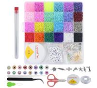 17000 Pcs Glass Seed Beads with Beading Needle Combination Set, Bracelet Making kit, Small Tiny Waist Beads, Letter Beads, for Girls Jewelry Necklaces Friendship Making, DIY Craft, 2mm(24 Colors)