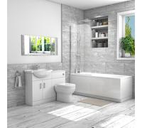 1700mm Chrome Shower Bath Suite with White Toilet & Sink Unit - Alton