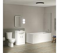 1700mm Round Bath With 550mm Vanity & Toilet, Bath Filler & Basin Mixer Tap