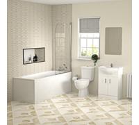 1700mm Round Bath With Front Panel, Vanity and Toilet, Bath Filler and Basin Mixer Tap