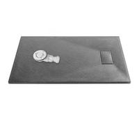 1700x700mm Dark Grey SMC Slate Stone Shower Tray & Dark Grey Drain Cover with Low Profile Waste