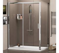 1700x700mm Walk in Single Sliding 6mm Glass Rectangular Shower Enclosure with Pearlstone Shower Tray
