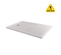1700x800mm Rectangular Walk-In Anti-Slip 40mm White Stone Resin Shower Tray with Drying Area Purity
