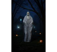 170cm Halloween Hanging Grim Reaper Sound Activated Skeleton Torso with Glowing Red Eyes, Chains & Grey Cloak Living and Home Grey One Size