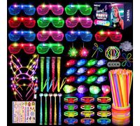 170PCS Glow in the Dark Party Supplies for Kids Adults,Glow Sticks Bulk Party Pack,Light Up Party Favors with LED Glasses,Finger,Headband,Rings,Tattoos,DIY Glow Necklaces Bracelets Neon Party Supplies