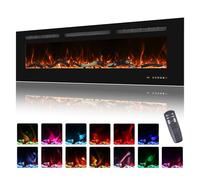 172cm Electric Fireplace Insert, Wall Mounted Fireplace Heater, 13 * 13 Flame Effects, Realistic Logs Ember Bed, Adjustable Thermostat & Timer, 1500W, Black(68")