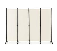 172cm Tall Rolling Privacy Screen 4 Panel Room Divider on Wheels White