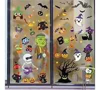173pcs Cute Halloween Window Stickers, Pumpkin Witch Cat Ghost Bats Window Clings Decals, Reusable Halloween Decorations for Party Glass Windows Indoor Outdoor Home Shop School Decor