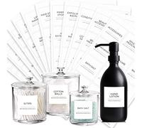 174 Minimalist Bathroom Labels Set for Organizing, Preprinted Black Print on White Matte Backing, Waterproof Beauty & Makeup Stickers for Bathroom Glass & Plastic Bottles, Metal lip Containers Storage