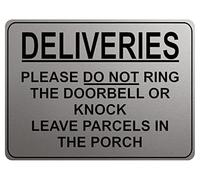 1748 DELIVERIES PLEASE DO NOT RING DOORBELL OR KNOCK Metal Aluminium Plaque Sign - Silver Satin Matt (20x15cm, Silver Satin Matt)