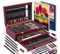 175 Piece Deluxe Art Set with 2 Drawing Pads, Acrylic Paints, Crayons, Colored Pencils Set in Wooden Case, Professional Art Kit, for Adults, Teens and Artist, Paint Supplies