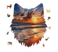 175 Piece Jigsaw Puzzle for Adults Wolf Personalized Picture Puzzle Beach Sunrise Customized Wooden Puzzles for Family, Birthday, Wedding, Game Nights Gifts Animal Wolf Shape Puzzles