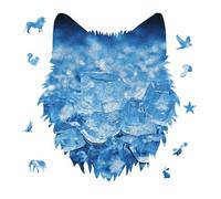 175 Piece Jigsaw Puzzle for Adults Wolf Personalized Picture Puzzle Blue Ice Cube Background Customized Wooden Puzzles for Family, Birthday, Wedding, Game Nights Gifts Animal Wolf Shape Puzzles