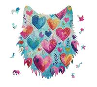 175 Piece Jigsaw Puzzle for Adults Wolf Personalized Picture Puzzle Collage Colorful Hearts Customized Wooden Puzzles for Family, Birthday, Wedding, Game Nights Gifts Animal Wolf Shape Puzzles
