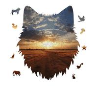 175 Piece Jigsaw Puzzle for Adults Wolf Personalized Picture Puzzle Field Sunrise Customized Wooden Puzzles for Family, Birthday, Wedding, Game Nights Gifts Animal Wolf Shape Puzzles