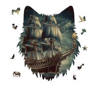 175 Piece Jigsaw Puzzle for Adults Wolf Personalized Picture Puzzle Nautical Vintage Sailing Pirate Ship Customized Wooden Puzzles for Family, Birthday, Wedding, Game Nights Gifts Animal Wolf Shape Pu