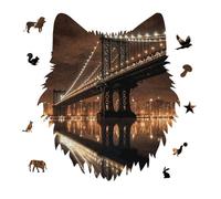 175 Piece Jigsaw Puzzle for Adults Wolf Personalized Picture Puzzle New York Manhattan Bridge Night Customized Wooden Puzzles for Family, Birthday, Wedding, Game Nights Gifts Animal Wolf Shape Puzzles