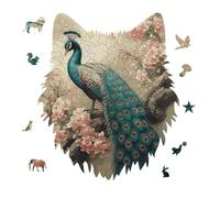 175 Piece Jigsaw Puzzle for Adults Wolf Personalized Picture Puzzle Oriental Peacock on Flower Tree Customized Wooden Puzzles for Family, Birthday, Wedding, Game Nights Gifts Animal Wolf Shape Puzzles