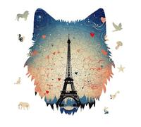 175 Piece Jigsaw Puzzle for Adults Wolf Personalized Picture Puzzle Paris Pattern Customized Wooden Puzzles for Family, Birthday, Wedding, Game Nights Gifts Animal Wolf Shape Puzzles