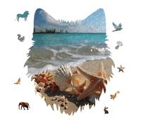 175 Piece Jigsaw Puzzle for Adults Wolf Personalized Picture Puzzle Seashells Starfish on Beach Customized Wooden Puzzles for Family, Birthday, Wedding, Game Nights Gifts Animal Wolf Shape Puzzles