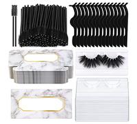 175 Pieces Lash Packaging Wholesale, Include 30 Empty Eyelashes Packaging Box, 30 False Lash Trays, 15 Eyelash Tweezers and 100 Eyelash Brush Mascara Wands Disposable (Marble)