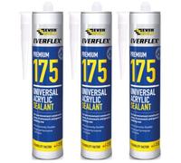 175 Universal Acrylic Sealant, White, 300ml Cartridge, Solvent Free, Permanently Flexible, Interior and Exterior, Pack of 3