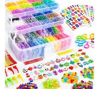17500+ Rubber Loom Bands with 3 Layer Transparent Container, 28 Colours, 600 S-Clips, 352 Beads, 40 Cartoon Pendant, Bracelet Making Refill Kit for Kids