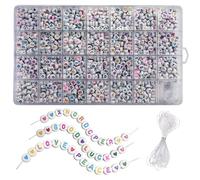 1755PCS 4x7mm Colourful Acrylic Letter Beads and Heart Beads for Friendship Bracelet Keyring Jewellry Making Kit Assorted Threading Flat Round Alphabet Beads A-Z with 28 Grid Organizer Crystal Line