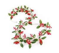 175cm Christmas Garland With Holly & Red Berries, Artificial Green Leaf Vine For Christmas Tree, Wreath Making & DIY Wedding Home Decor