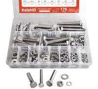 176PCS M6 M8 M10 Nut and Bolt Assortment Sets Heavy Duty, 304 Stainless Steel Hex Head Screw Assortment Kit, Outer Hexagon Machine Screws Bolts/Nuts/Lock Washers/Flat Washers Assortment Set