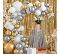 177 pcs Balloon Arch Kit, Latex Balloon Garland Kit White Grey Metallic Gold Balloon & Balloon Strip for Birthdays, Baby Shower, Engagements, Weddings, Party Backdrop