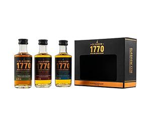 1770 Glasgow | Miniaturen Set | Single Malt Whisky | 3 x 50 ml | Peated, The Original & Triple Distilled | Lerne die Vielfalt der Glasgow Distillery kennen | Weder gefärbt noch kühlgefiltert