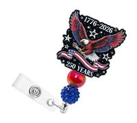 1776-2026 250 Years Eagle Badge Reel, Beaded Cute Retractable ID Card Badge Holder, Name Tag Medical Badge Clip for RN CNA LPN MA Nurse Nursing Student Pediatric OB GYN Doctor Teacher Social Workers
