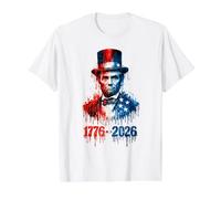 1776 2026 Abraham Lincoln Patriotic USA Flag Value Graphic T-Shirt, Men, White, S