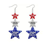 1776-2026 Patriotic Dangle Earrings for Women Men Red White Blue Glitter Number Drop Earrings USA 250th Birthday Anniversary Jewelry, M, Zinc, No Gemstone