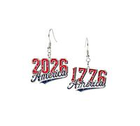 1776-2026 Patriotic Dangle Earrings for Women Men Red White Blue Glitter Number Drop Earrings USA 250th Birthday Anniversary Jewelry, M, Zinc, No Gemstone